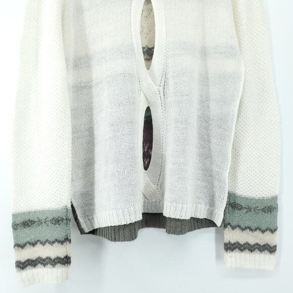 Hinge Retro Sheer Wool Mohair Blend Sheer Lace Open Knit Nordic Stripe Sweater M - Picture 9 of 10